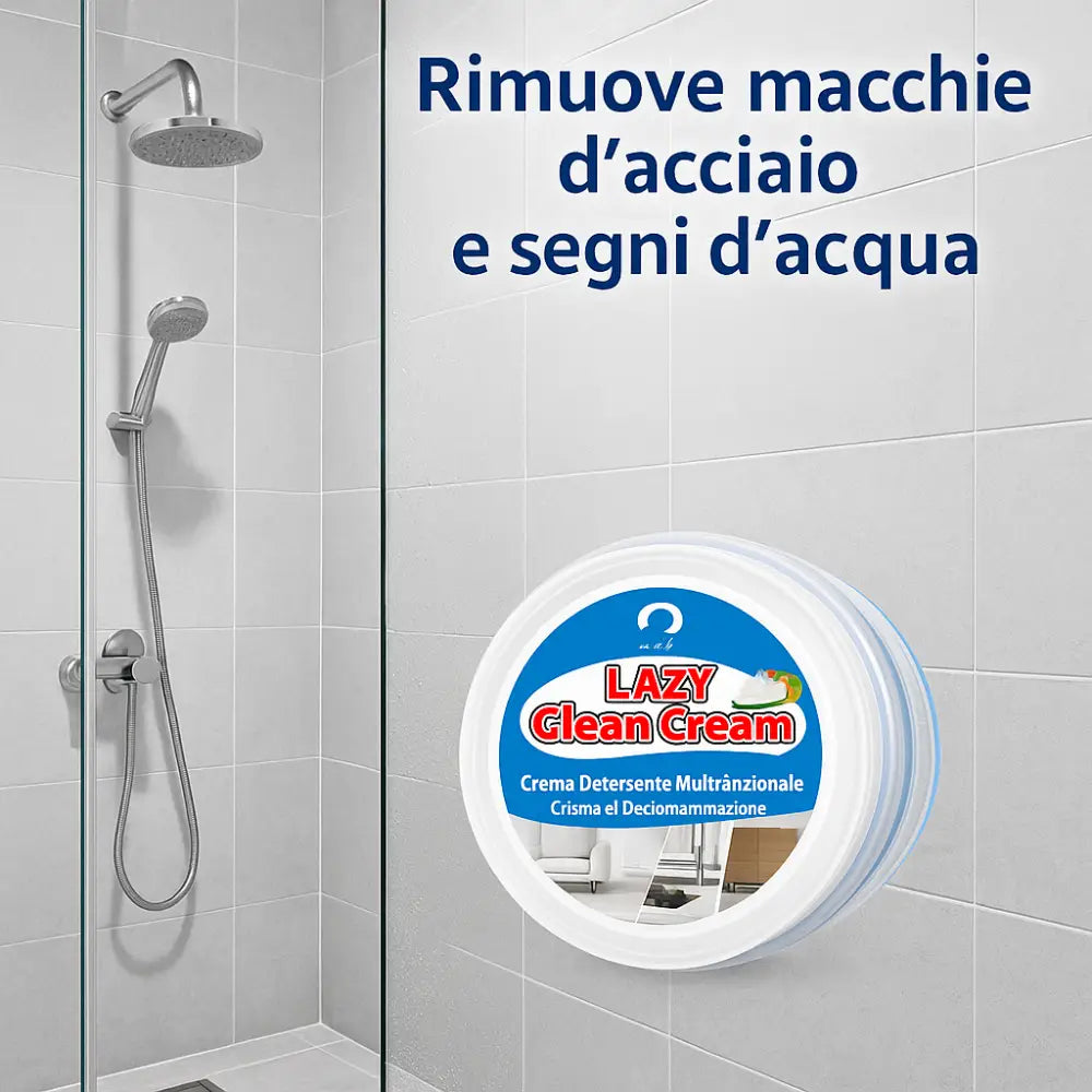 Pasta Pulente Multiuso 400g con Spugna + Panno Magico Microfibra Anticalcare Doccia Azione Antigoccia Brilla Acciaio