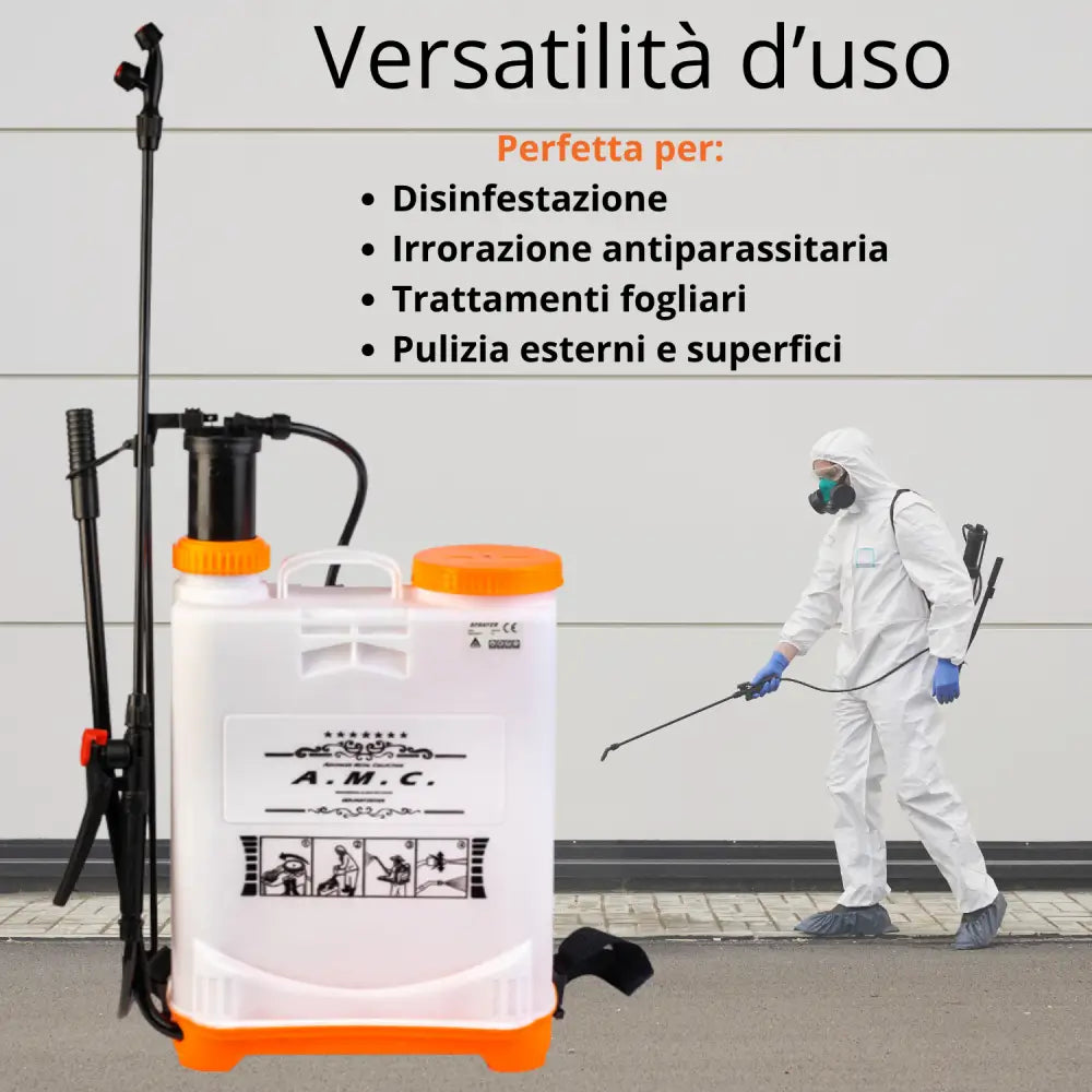 Pompa a Spalla Manuale 16L per Nebulizzazione e Irrorazione – Nebulizzatore a Pressione per Disinfestazione