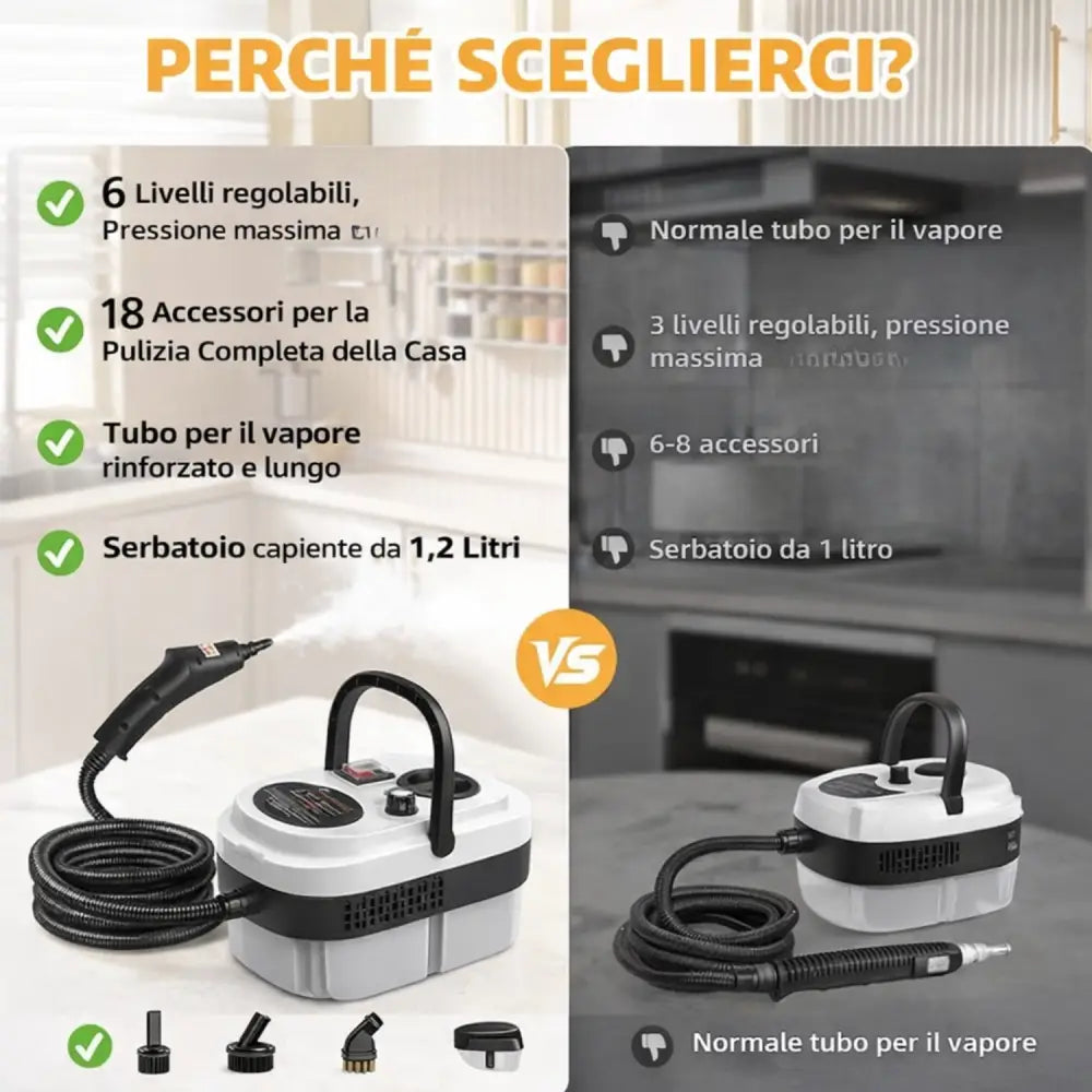 Pulitore a Vapore 1,2L Professionale | Pulizia Profonda per Casa e Auto - pulitore a vapore