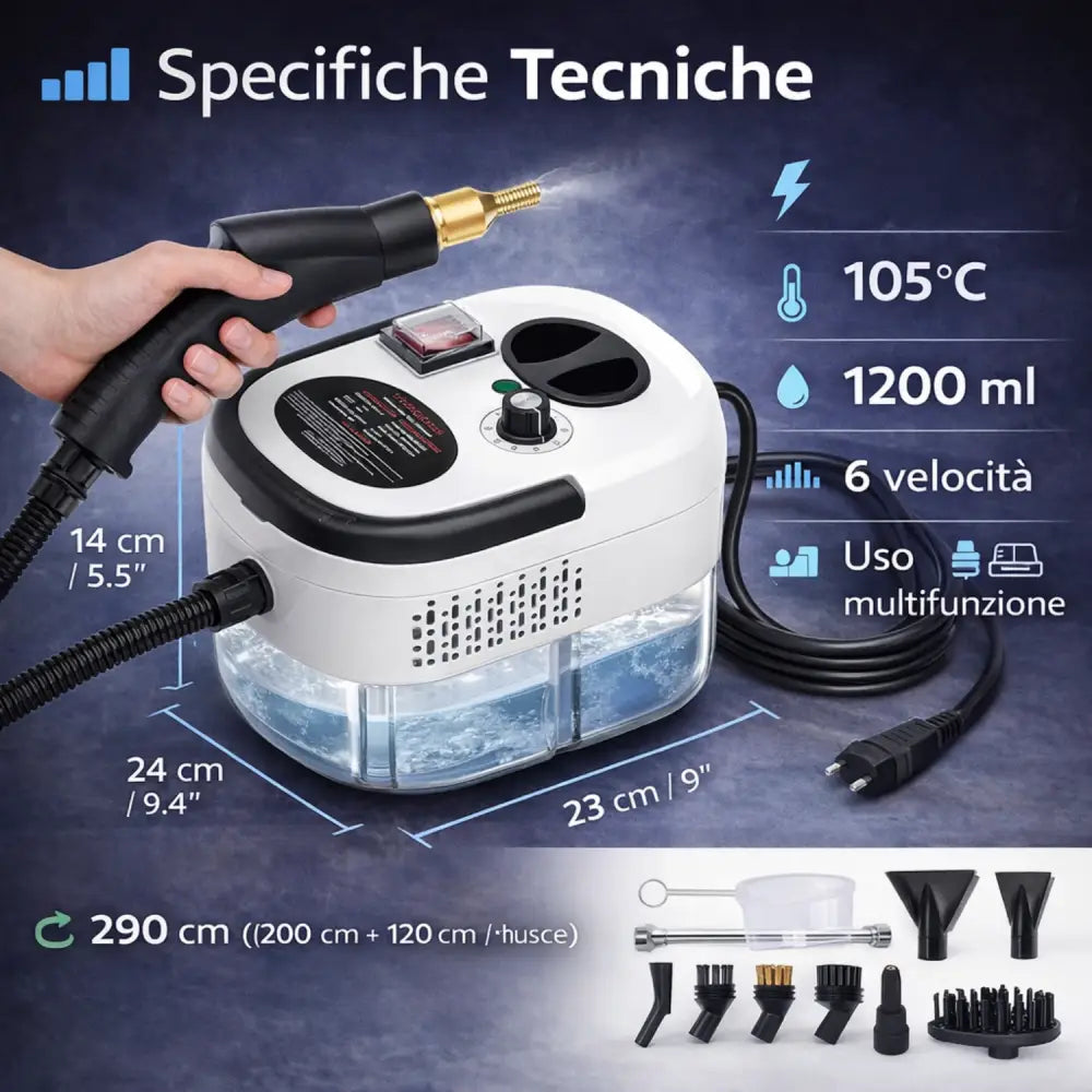 Pulitore a Vapore 1,2L Professionale | Pulizia Profonda per Casa e Auto - pulitore a vapore