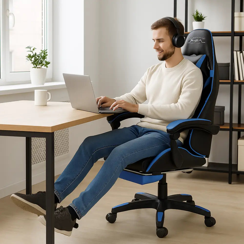 Sedia Gaming Reclinabile Ergonomica Poltrona Girevole da Ufficio con Rotelle Poggiatesta e Supporto Lombare Schienale