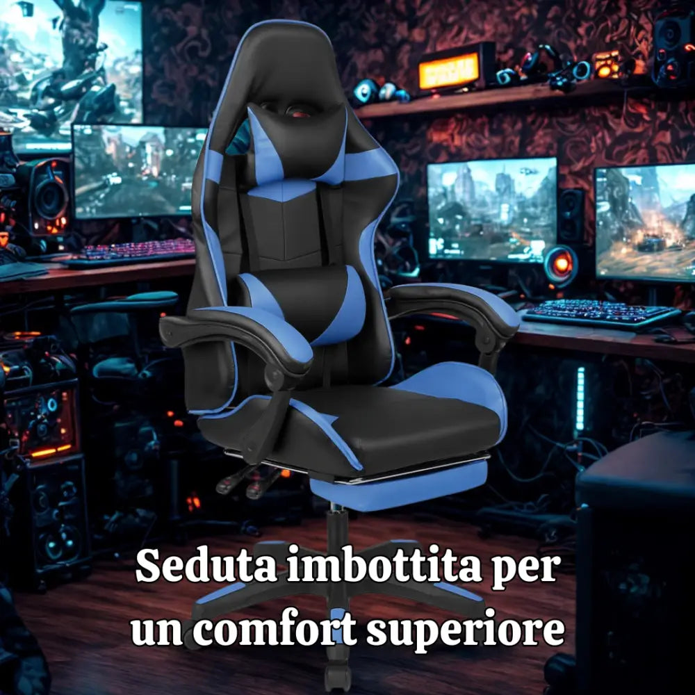 Sedia Gaming Reclinabile Ergonomica Poltrona Girevole da Ufficio con Rotelle Poggiatesta e Supporto Lombare Schienale