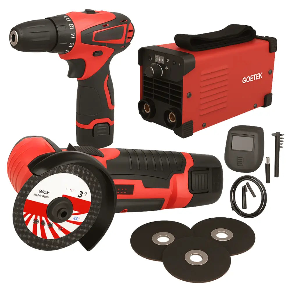 Set Saldatrice Inverter 400A MMA IGBT + Mini Avvitatore + Mini Smerigliatrice con 2 Batterie 48V e Caricatore Kit