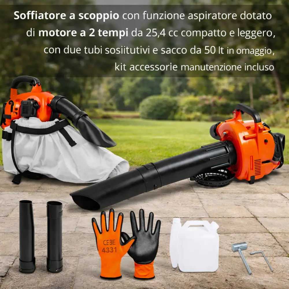 Soffiatore a Scoppio Aspiratore 2 Tempi 25,4 cc – Compatto e Leggero. - Soffiatore Aspiratore a Scoppio