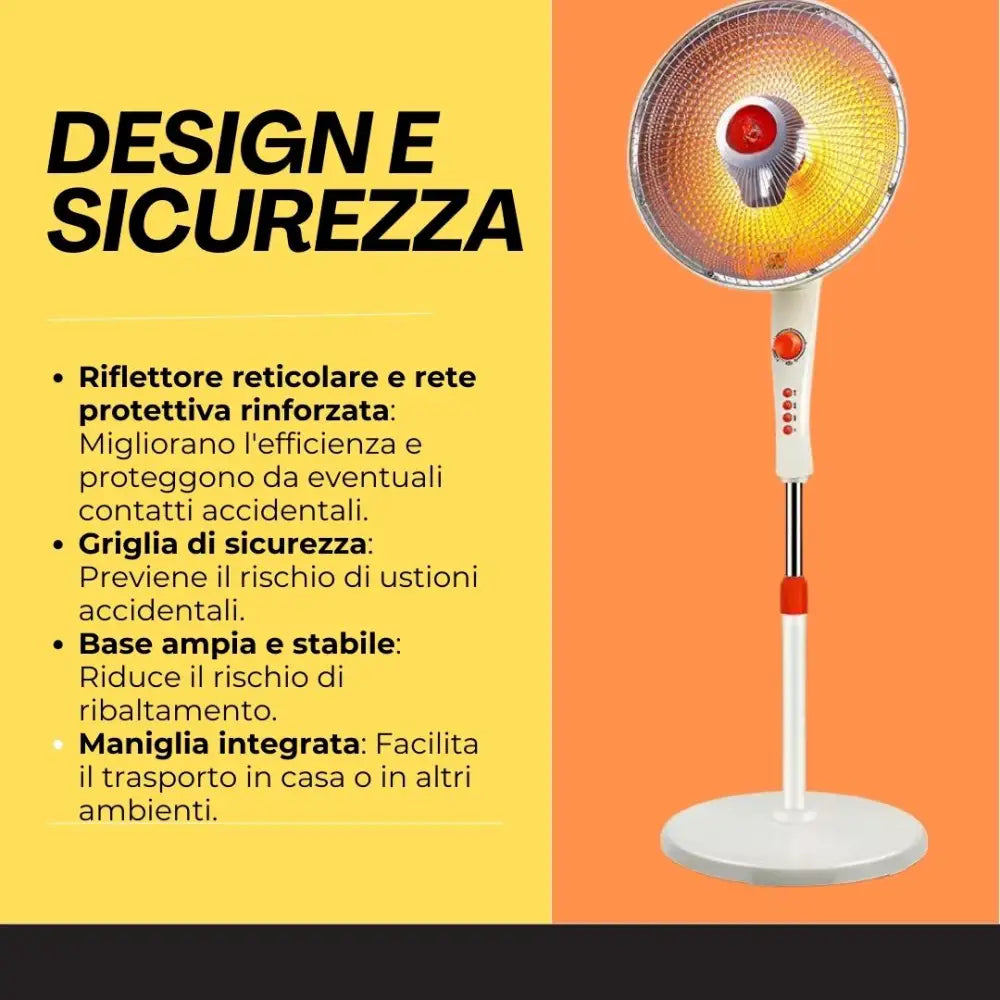 Stufa Piantana a Carbonio Ventilatore Aria Calda Oscillante 90° Riscaldamento Rapido 500W/1000W Sicura Antiribaltamento