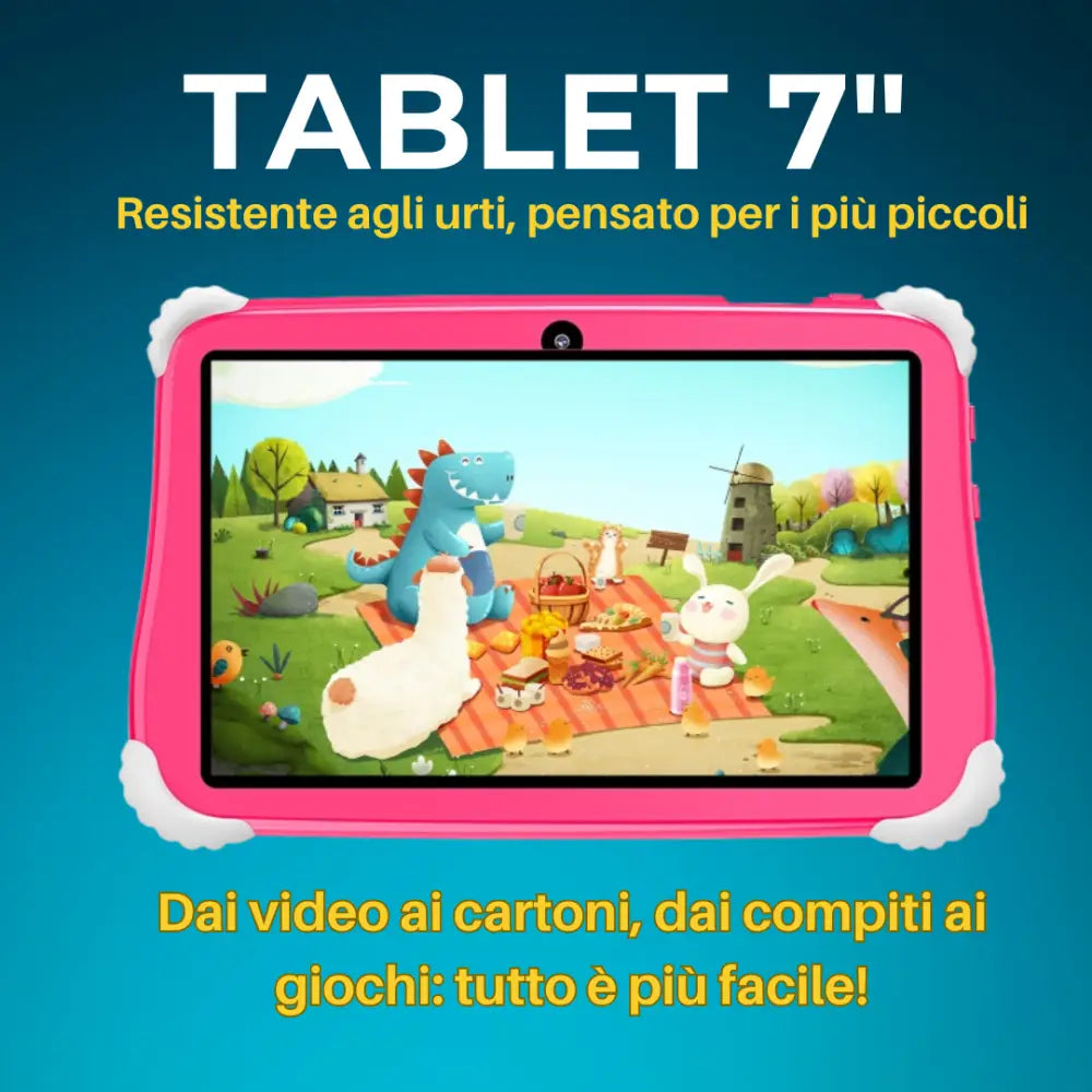 Tablet Bambini 7 Pollici – 256GB WiFi Ricarica Rapida Type-C Fotocamera 5MP Custodia Antiurto con Dino 3D – Tablet