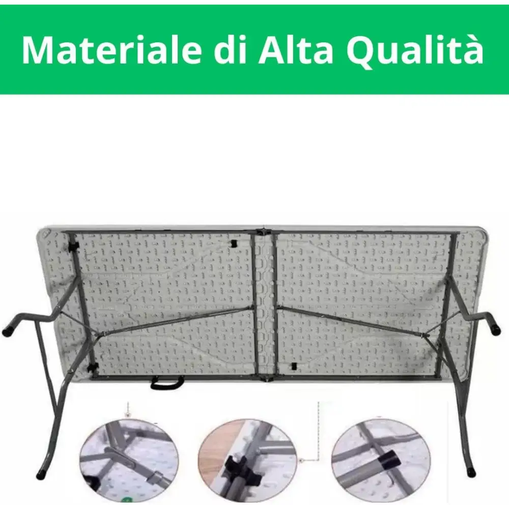 Tavolo Pieghevole Rettangolare 180x75x74 cm in HDPE Tavolo Valigetta Salvaspazio da Giardino Campeggio Picnic Fiera