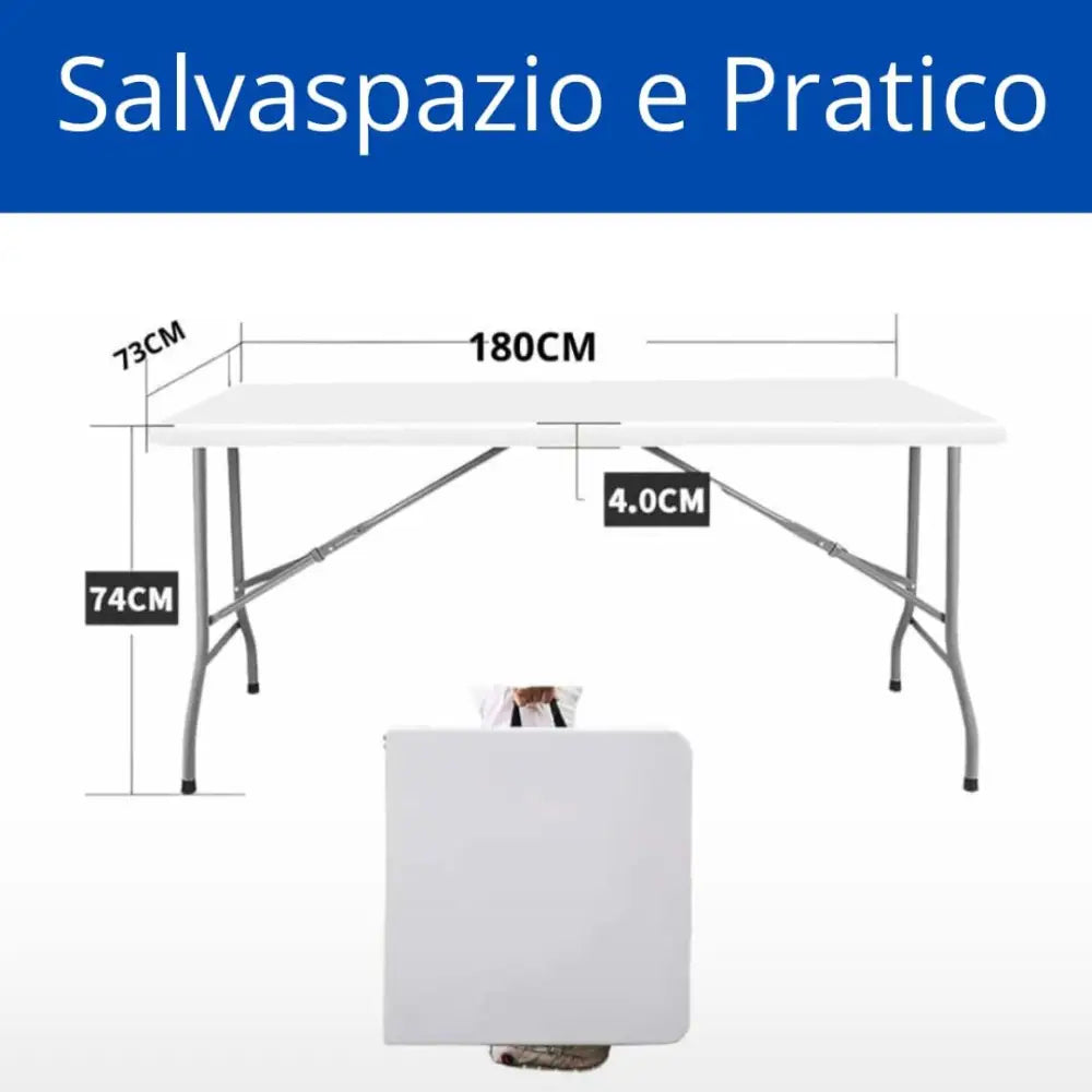 Tavolo Pieghevole Rettangolare 180x75x74 cm in HDPE Tavolo Valigetta Salvaspazio da Giardino Campeggio Picnic Fiera