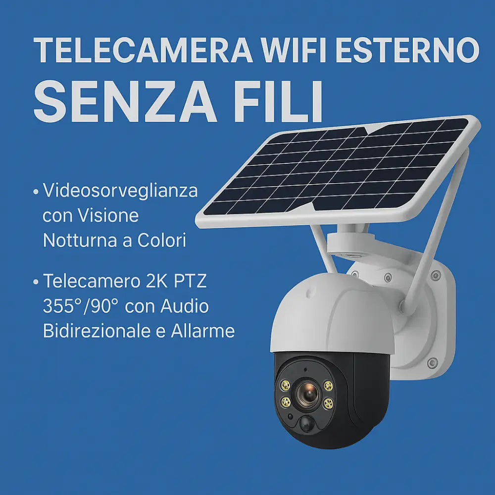 Telecamera Wifi Esterno Senza Fili con Pannello Solare Videosorveglianza con Visione Notturna a Colori Telecamera 2K