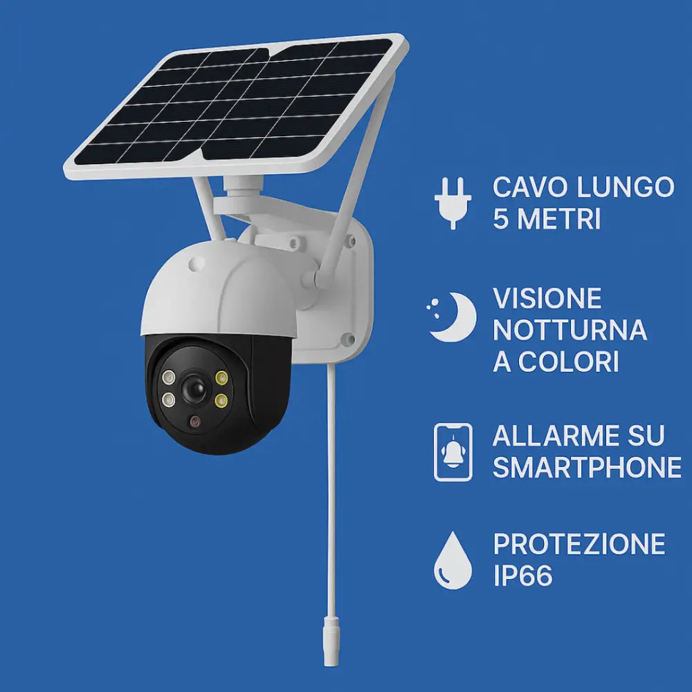 Telecamera Wifi Esterno Senza Fili con Pannello Solare Videosorveglianza con Visione Notturna a Colori Telecamera 2K