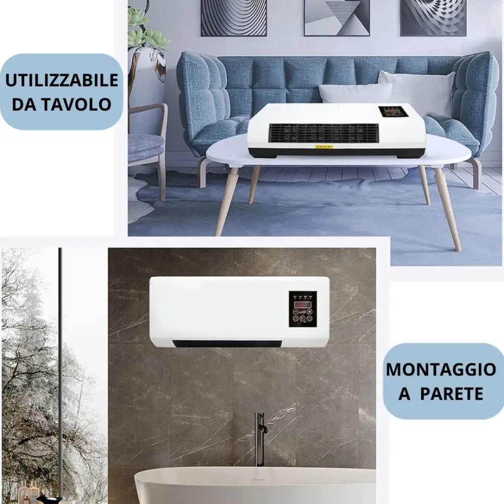 Termoconvettore Elettrico da Parete 1500W con Display LED e Telecomando – Aria Calda/Fredda Temperatura Regolabile