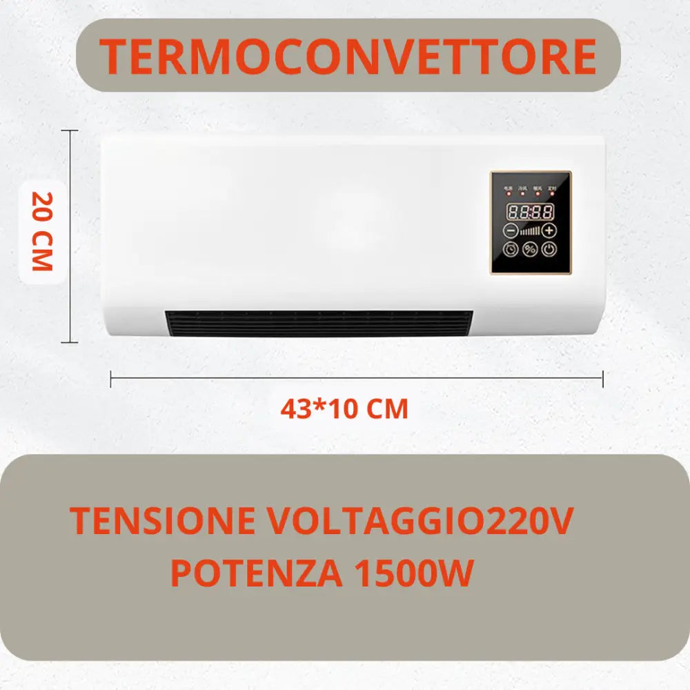 Termoconvettore Elettrico da Parete 1500W con Display LED e Telecomando – Aria Calda/Fredda Temperatura Regolabile