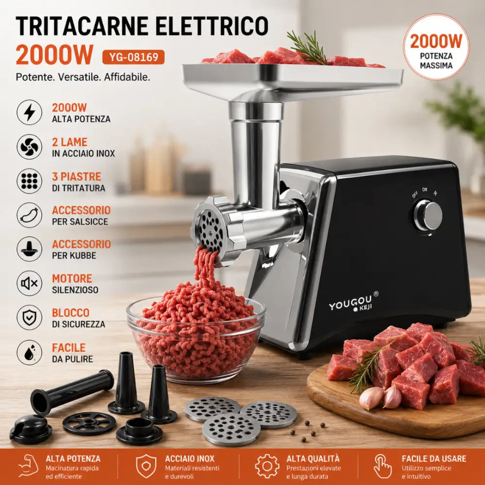 Tritacarne Elettrico Professionale 2000W - Tritacarne Elettrico Professionale 2000W