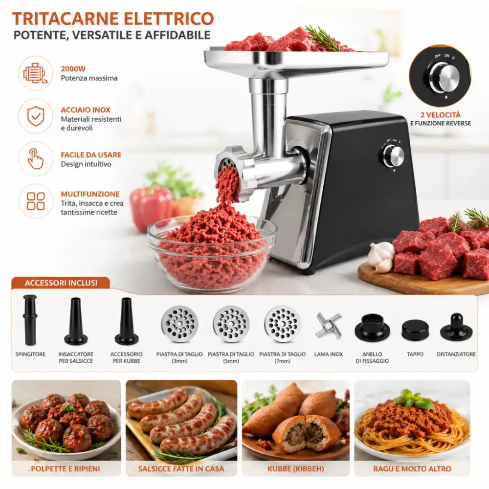 Tritacarne Elettrico Professionale 2000W - Tritacarne Elettrico Professionale 2000W
