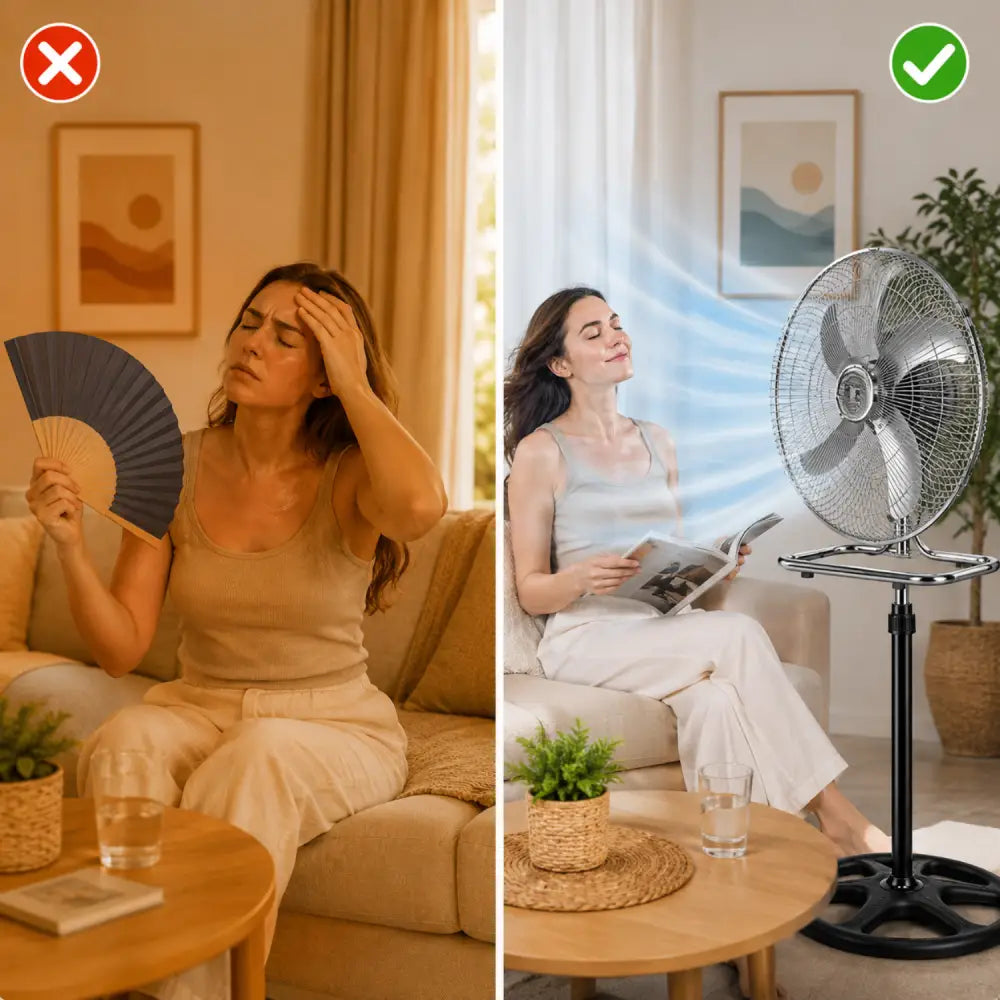 Ventilatore 3 in 1 da Terra e Tavolo Cromato Oscillazione Automatica Altezza Regolabile Potente e Silenzioso.