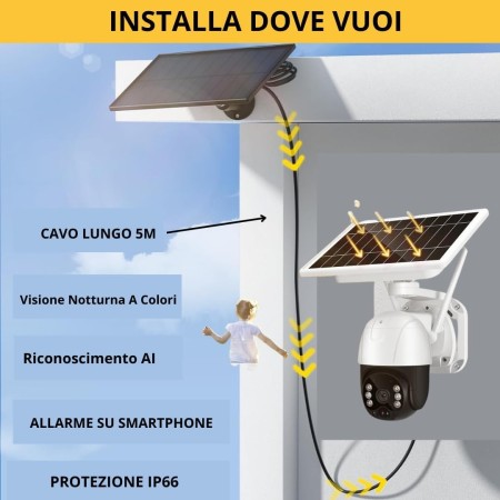 Telecamera Wifi Esterno Senza Fili con Pannello Solare