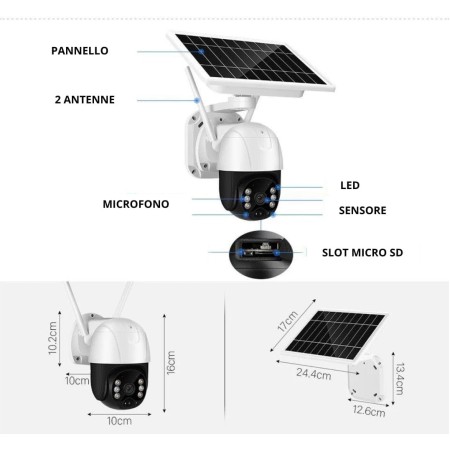 Telecamera Wifi Esterno Senza Fili con Pannello Solare