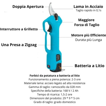 Forbici Potatura con 2 Batterie da 48V Trincia Rami