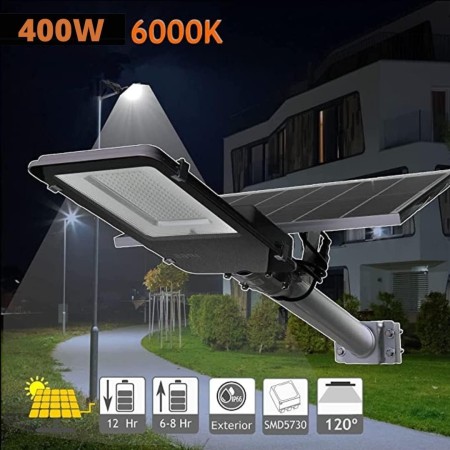 Outdoor Solar Streetlight 400W with Photovoltaic Panel, LED 6500K Cold White