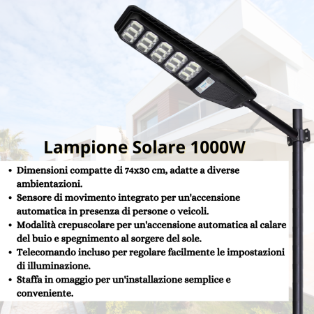 Solar Outdoor Led Streetlight with Solar Panel 1000W, Cool White