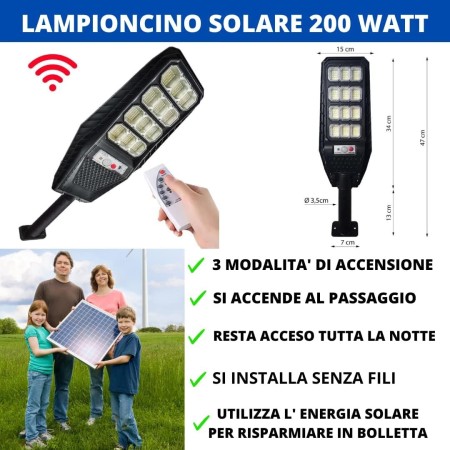 4 Pezzi Lampione Solare a Led esterno 200W, Lampione led solare con Palo e Telecomando