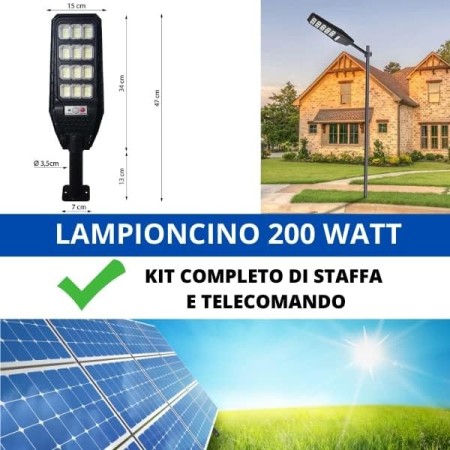 4 Pezzi Lampione Solare a Led esterno 200W, Lampione led solare con Palo e Telecomando