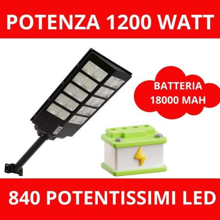 Lampione LED Esterno con Pannello Solare 1200W