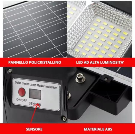 Lampione LED Esterno con Pannello Solare 1200W