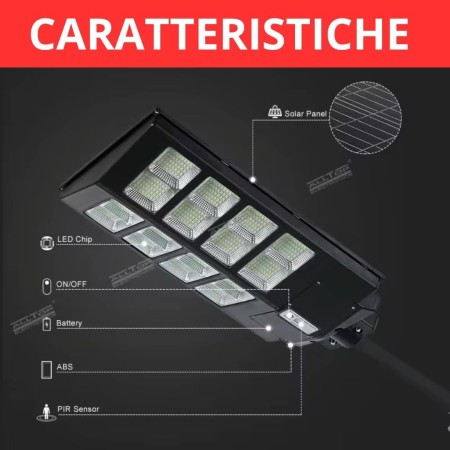 Lampione LED Esterno con Pannello Solare 1200W