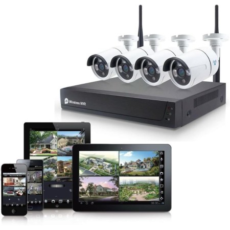 Telecamera Wi-Fi Esterno, Kit Videosorveglianza Wireless, 4 Canali