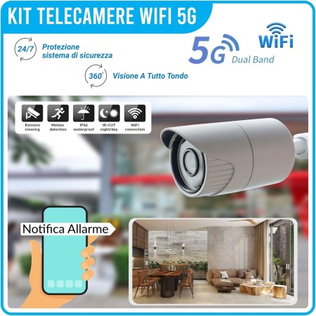 Telecamera Wi-Fi Esterno, Kit Videosorveglianza Wireless, 4 Canali