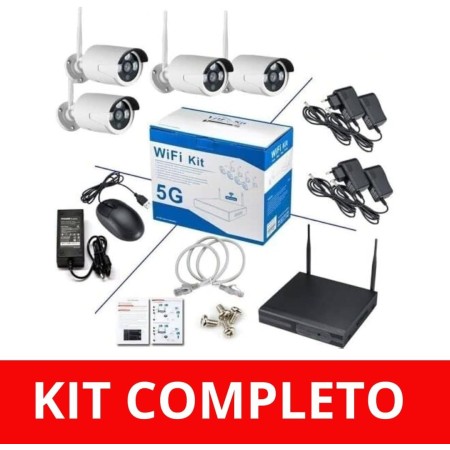 Telecamera Wi-Fi Esterno, Kit Videosorveglianza Wireless, 4 Canali