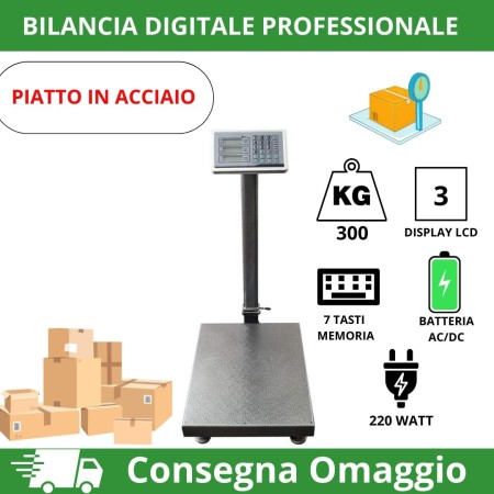 Bilancia Digitale Elettronica, Professionale da 300 Kg con Display