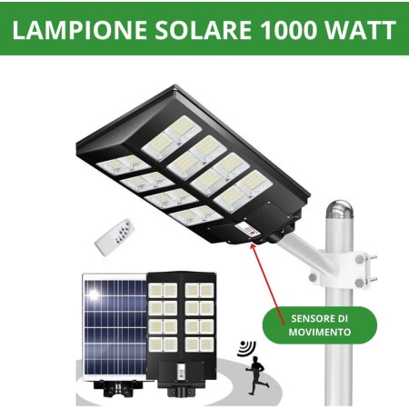 Lampione LED Esterno con Pannello Solare 1000W, 6500K Bianco Freddo