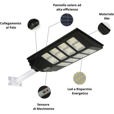 Outdoor LED Streetlight with Solar Panel 1000W, 6500K Cool White