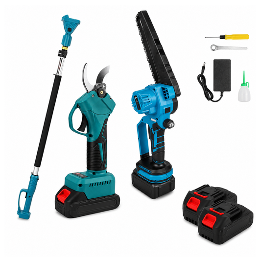 Kit Potatura 3 in 1 - Forbice a Batteria e Motosega 8 Pollici Elettrica con Asta Telescopica 128-248cm, Set Professionale per Giardinaggio con 2 Batterie 48V - DE ROSA SHOP