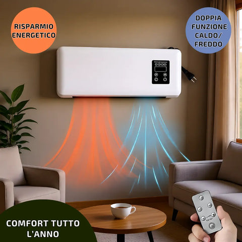 Termoconvettore Elettrico da Parete 1500W con Display LED e Telecomando – Aria Calda/Fredda Temperatura Regolabile