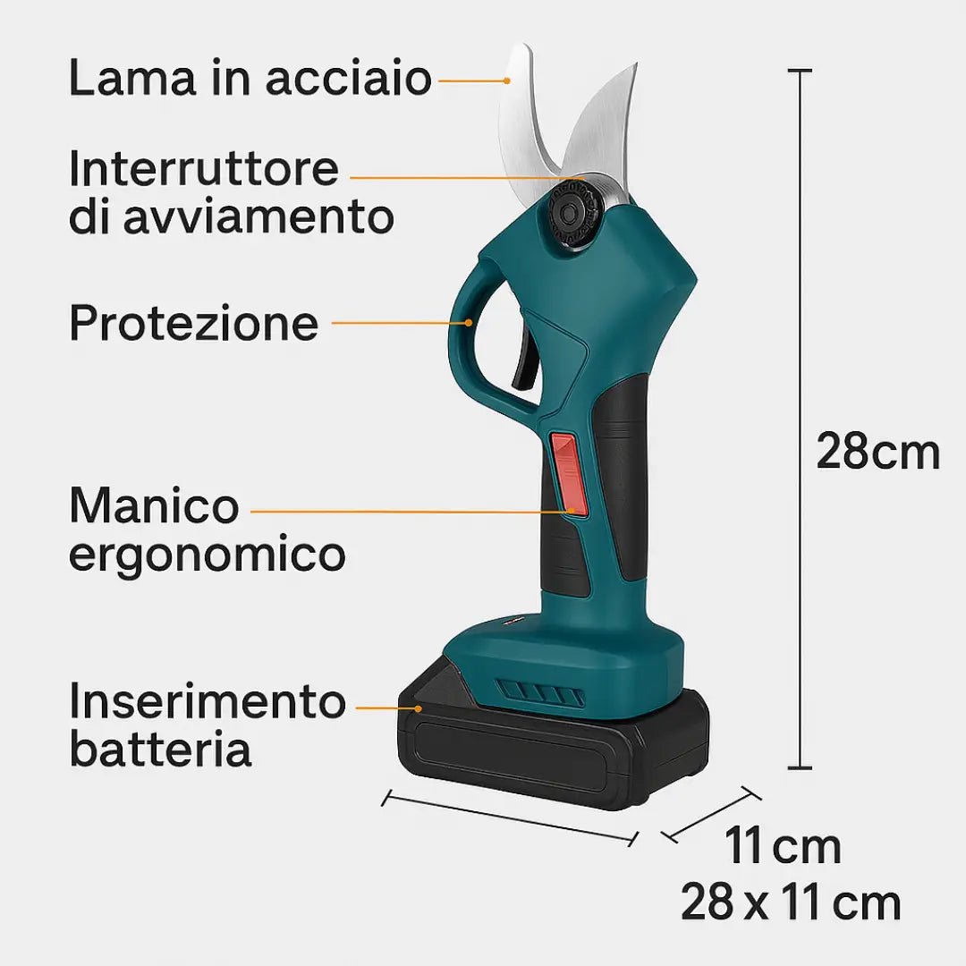 Forbici Potatura con 2 Batterie da 48V Trincia Rami