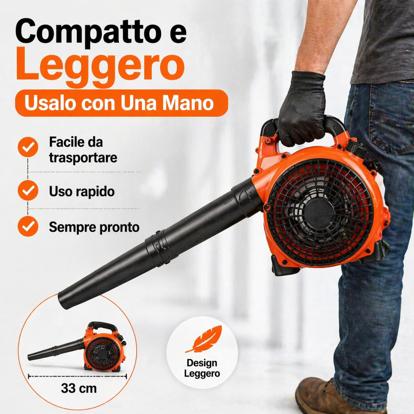 Soffiatore a Scoppio 52CC 2 Tempi, Potente e Pratico per Foglie e Giardino.