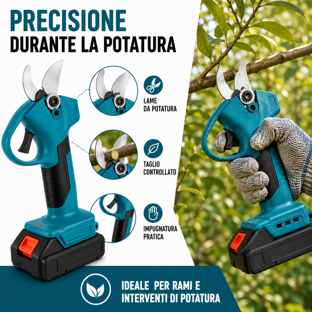 Forbici da Potatura a Batteria + Mini Motosega Elettrica con 2 Batterie 48v.