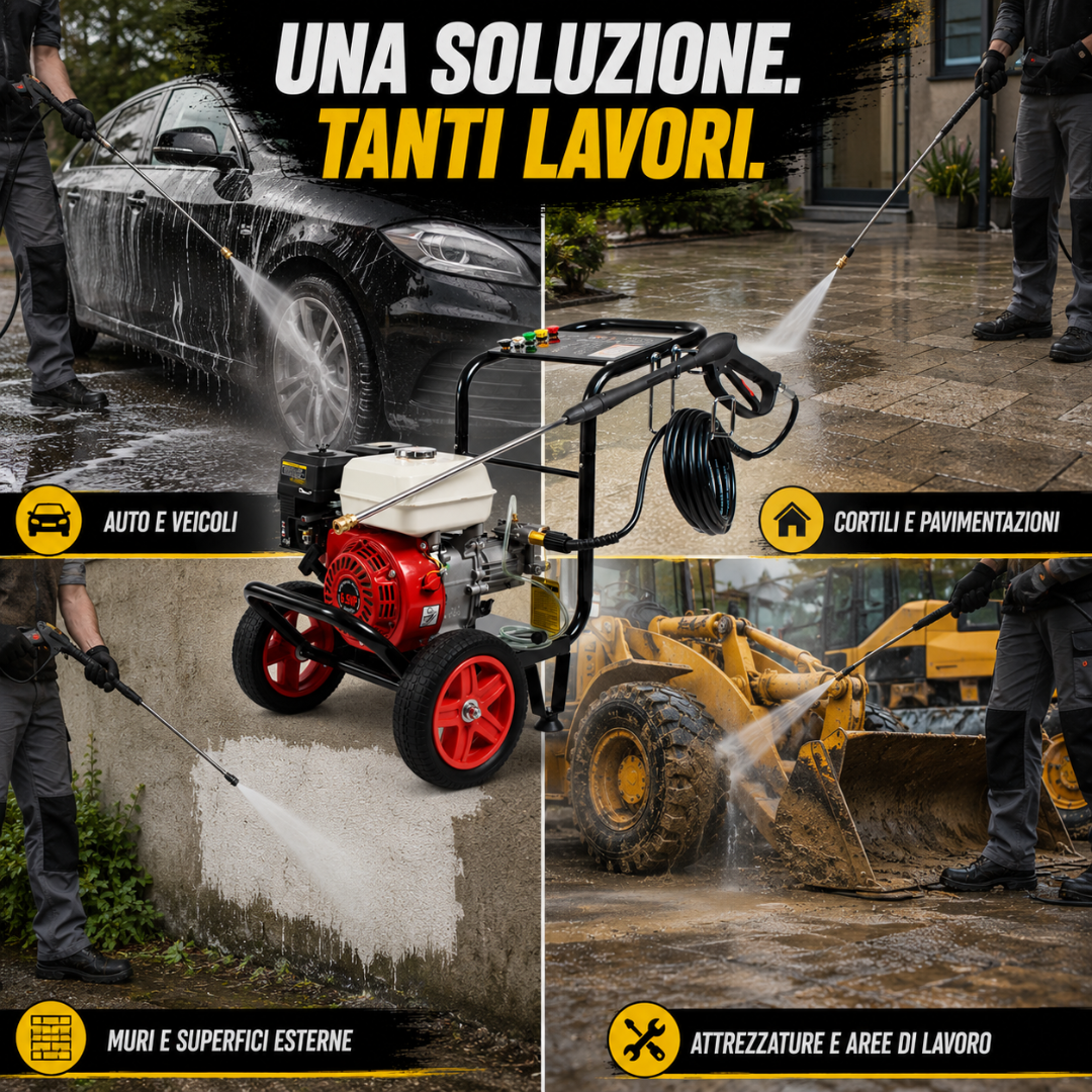 Idropulitrice a Scoppio 200 Bar 6,59 CV Motore OHV a Benzina con Lancia e 5 Ugelli