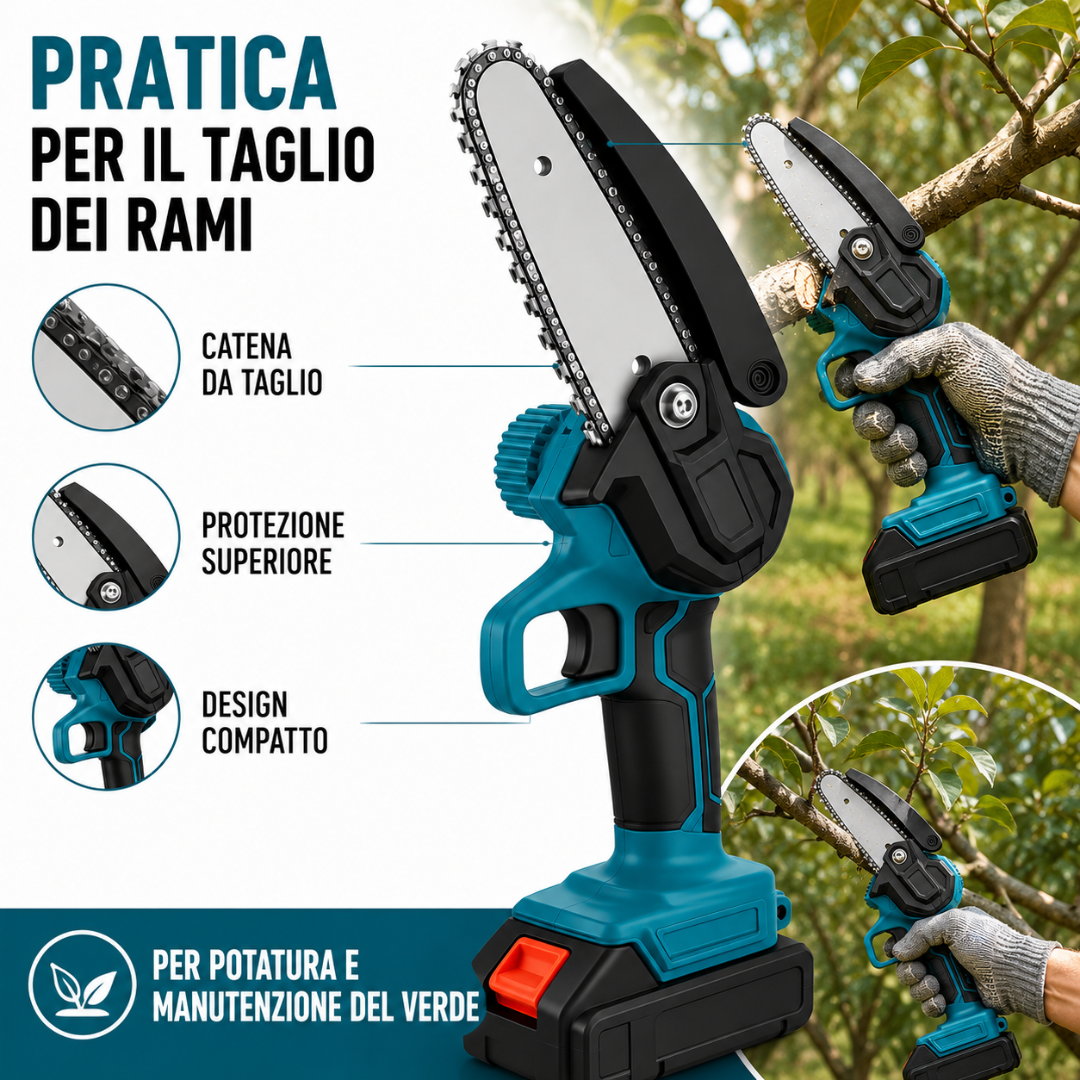 Forbici da Potatura a Batteria + Mini Motosega Elettrica con 2 Batterie 48v.