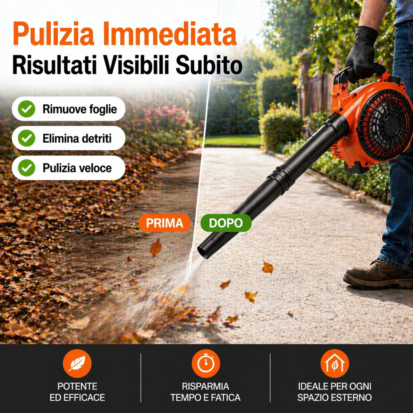 Soffiatore a Scoppio 52CC 2 Tempi, Potente e Pratico per Foglie e Giardino.