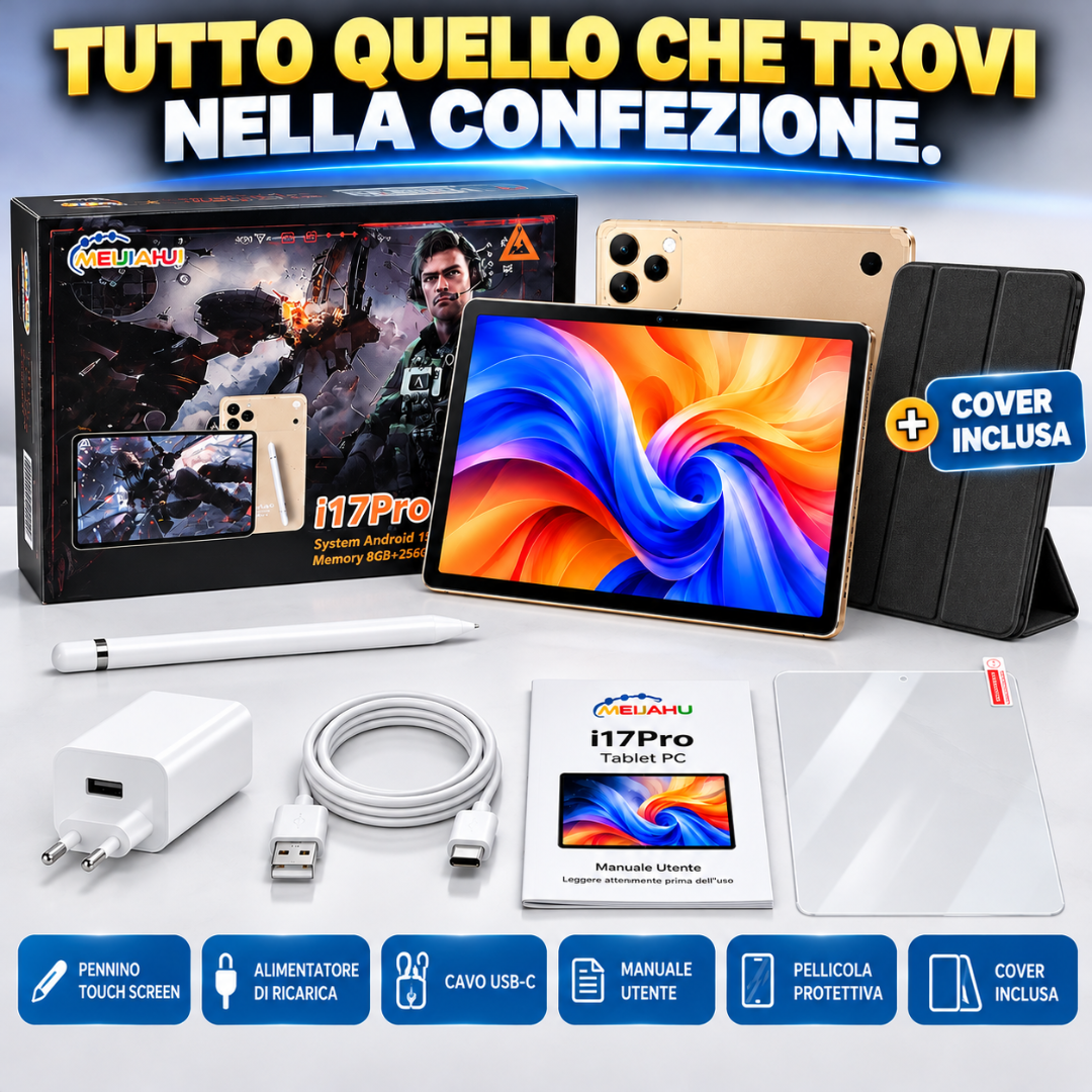 Tablet i17 Pro Android 15 – 256GB, Display IPS, Batteria 8000mAh  Studio e Intrattenimento