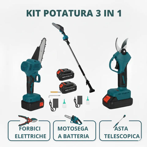 Forbice da Potatura a Batteria e Motosega a Batteria 6 Pollici con Oliatore incluso Asta telescopica