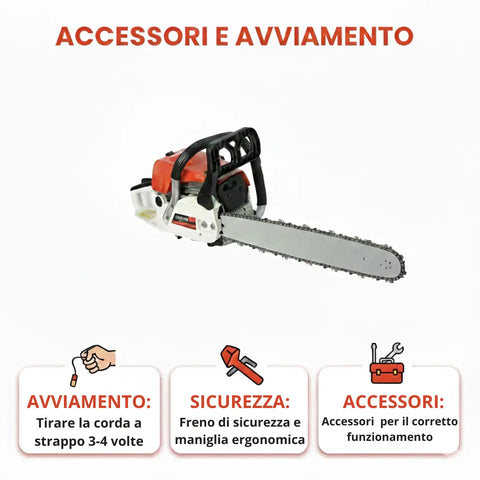 Motosega 52cc a Scoppio Professionale – Alte Prestazioni per Taglio Legna e Potatura