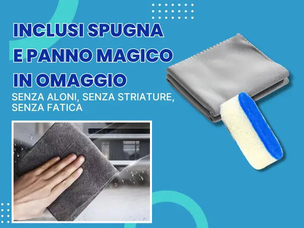 Pasta Pulente Multiuso 400g con Spugna + Panno Magico Microfibra Anticalcare Doccia Azione Antigoccia Brilla Acciaio