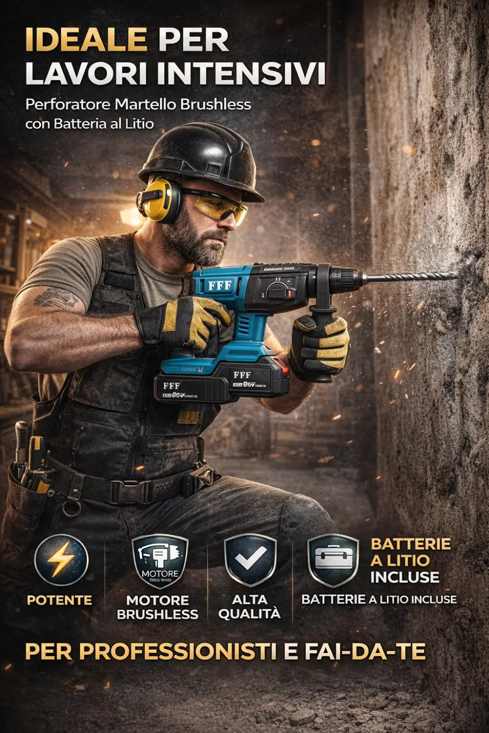 Kit Completo Professionale Fai da Te 4 in 1 con Trapano Avvitatore a Batteria Trapano a Percussione Trapano a Martello