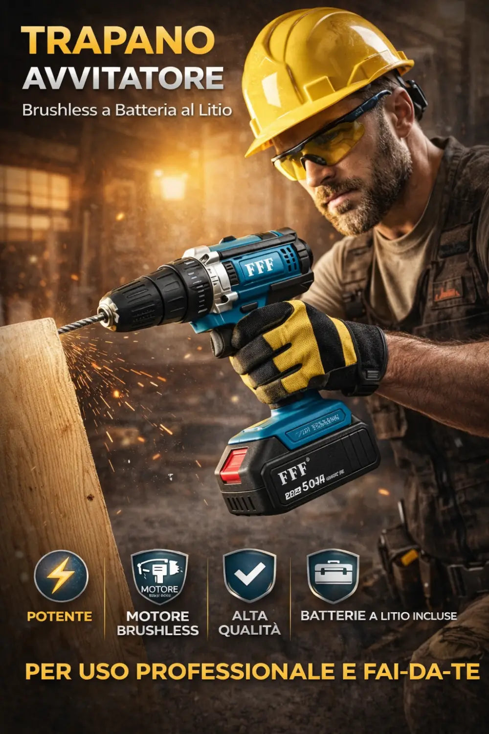 Kit Completo Professionale Fai da Te 4 in 1 con Trapano Avvitatore a Batteria Trapano a Percussione Trapano a Martello