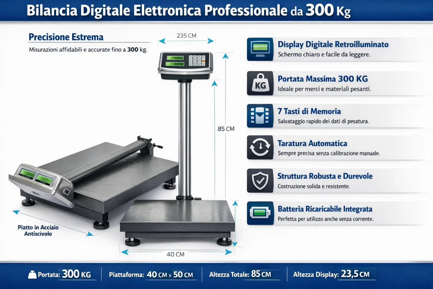 Bilancia Digitale Elettronica Professionale da 300 Kg con Display Bilancia Industriale Ricaricabile per Utilizzo
